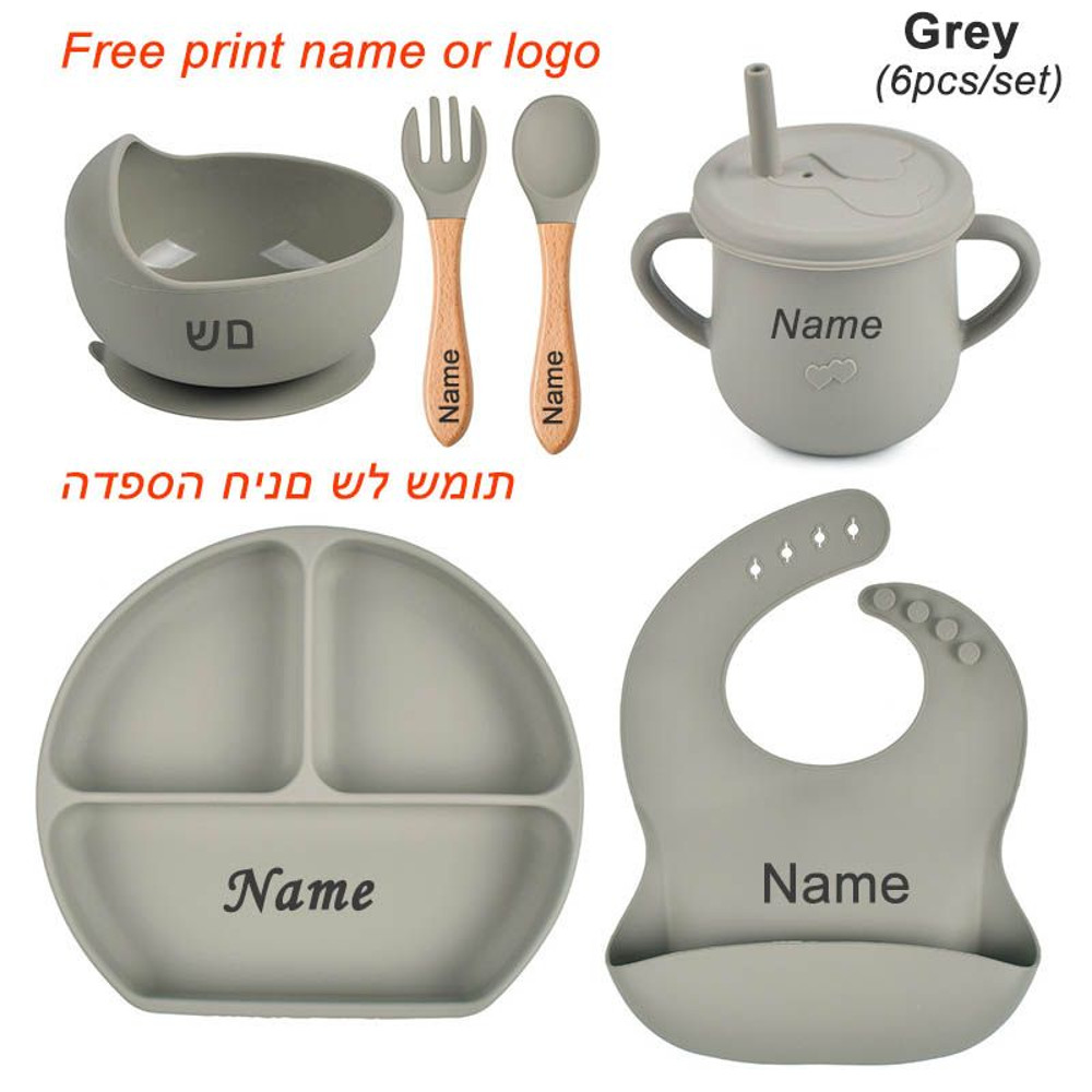 6Piece Silicone Baby Feeding Set  Suction Bowl Plate Bib  Utensils For MessFree Mealtime 7