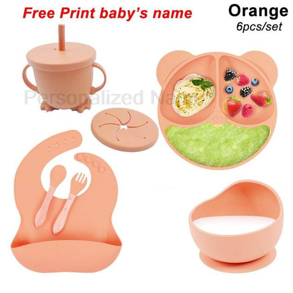 6Piece Silicone Baby Feeding Set  Suction Bowl Plate Bib  Utensils For MessFree Mealtime 3