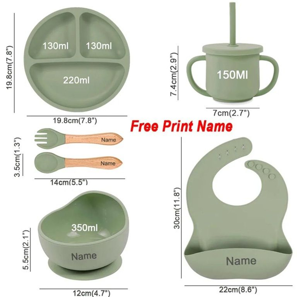 6Piece Silicone Baby Feeding Set  Suction Bowl Plate Bib  Utensils For MessFree Mealtime 5
