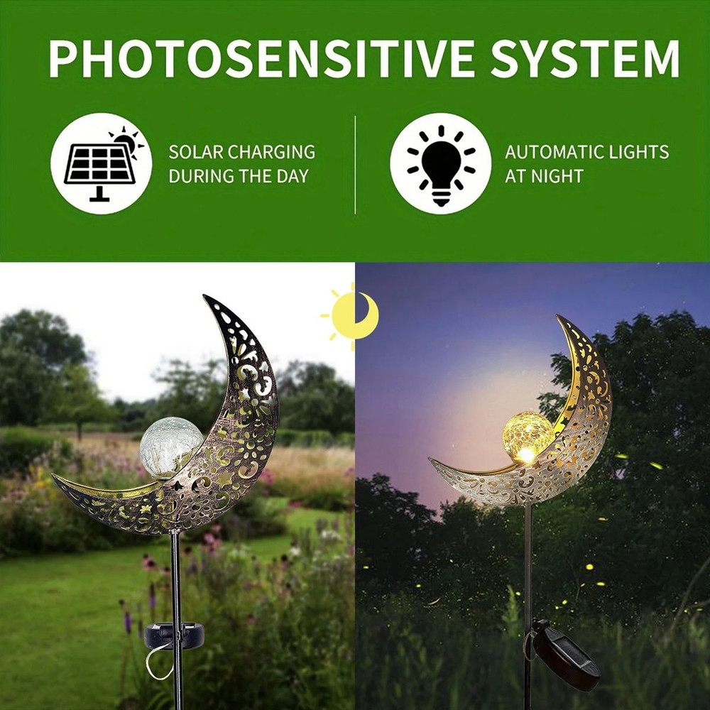 Moonlight Fairy Solar Garden Lights  Crackle Glass LED Stake For Magical Outdoor Decor 4