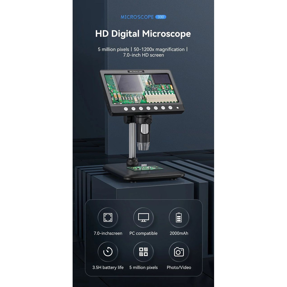 ProView 1200X Digital Microscope 7in IPS Screen USB Microscope For Soldering Electronics Phone Re 0