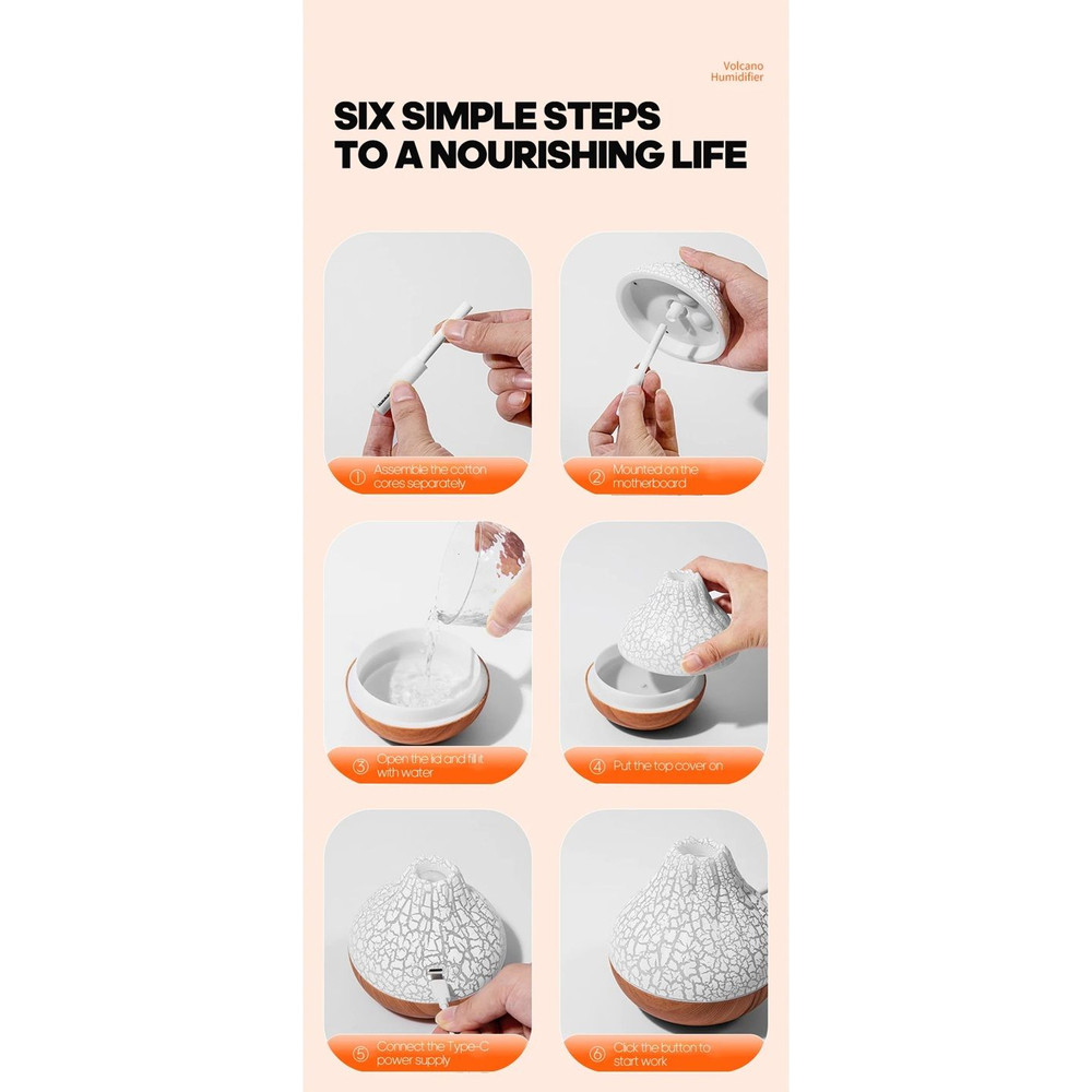 Volcano Mist USB Humidifier With Night Light Portable Air Moisturizer For Home Office Travel 7