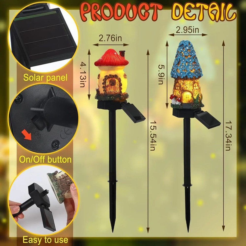 Solar Mushroom Garden Light Waterproof Resin LED Decor For Outdoor Lawn Pathways 3