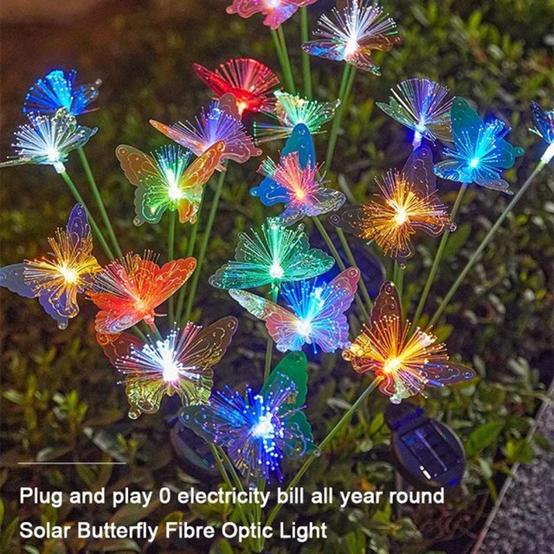 Solar Butterfly Garden Light LED Fiber Optic Outdoor Decoration With 6Head Glow 1
