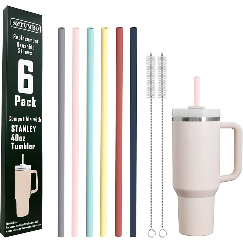 SipFlex 6Pack Silicone Straw Set  Long Reusable Straws With Covers Compatible With Stanley 40oz30oz 2