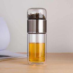 purebrew 420ml double wall glass tea infuser bottle with filter