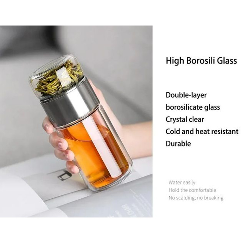 PureBrew 420ML Double Wall Glass Tea Infuser Bottle With Filter 4