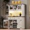 71in Rustic Coffee Bar Cabinet Farmhouse Pantry With Power Outlet And Storage Drawers 3