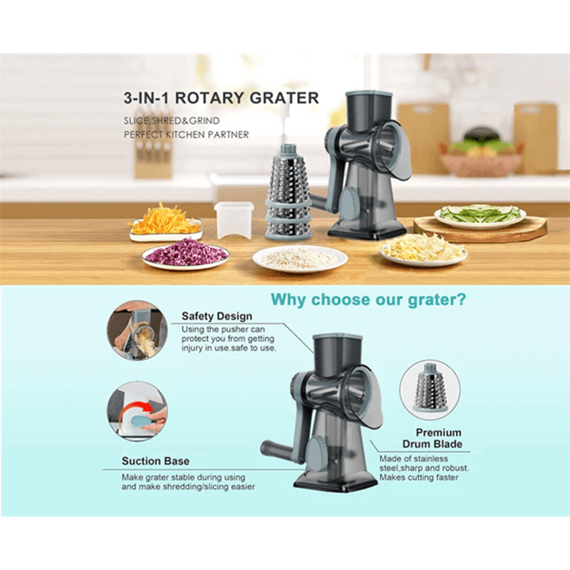 GrateMate 3in1 Rotary Cheese Grater  Manual Vegetable Slicer  Nut Grinder 1