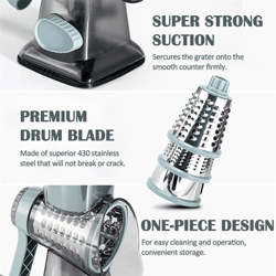 gratemate 3-in-1 rotary cheese grater – manual vegetable slicer & nut grinder