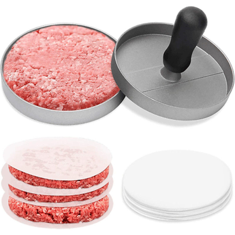 GrillMaster Aluminum Burger Press NonStick Hamburger Patty Maker With Wax Paper For BBQ Kitchen U 4