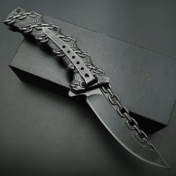 trailedge folding pocket knife – stainless steel outdoor knife with embossed chain handle