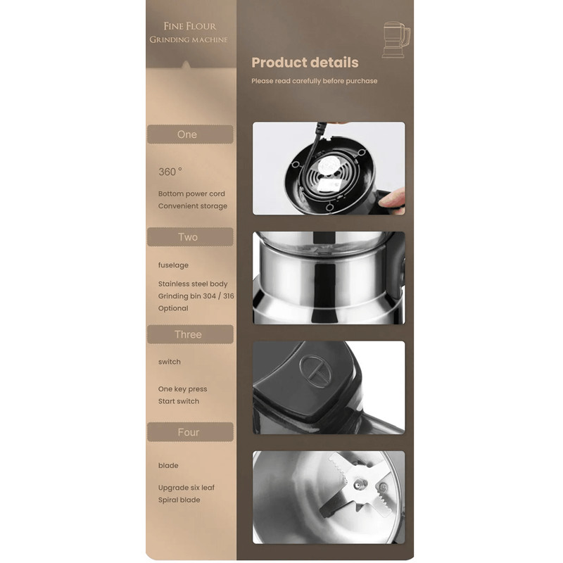 Electric Coffee And Spice Grinder Multifunctional Kitchen Mill For Beans Nuts Grains 3