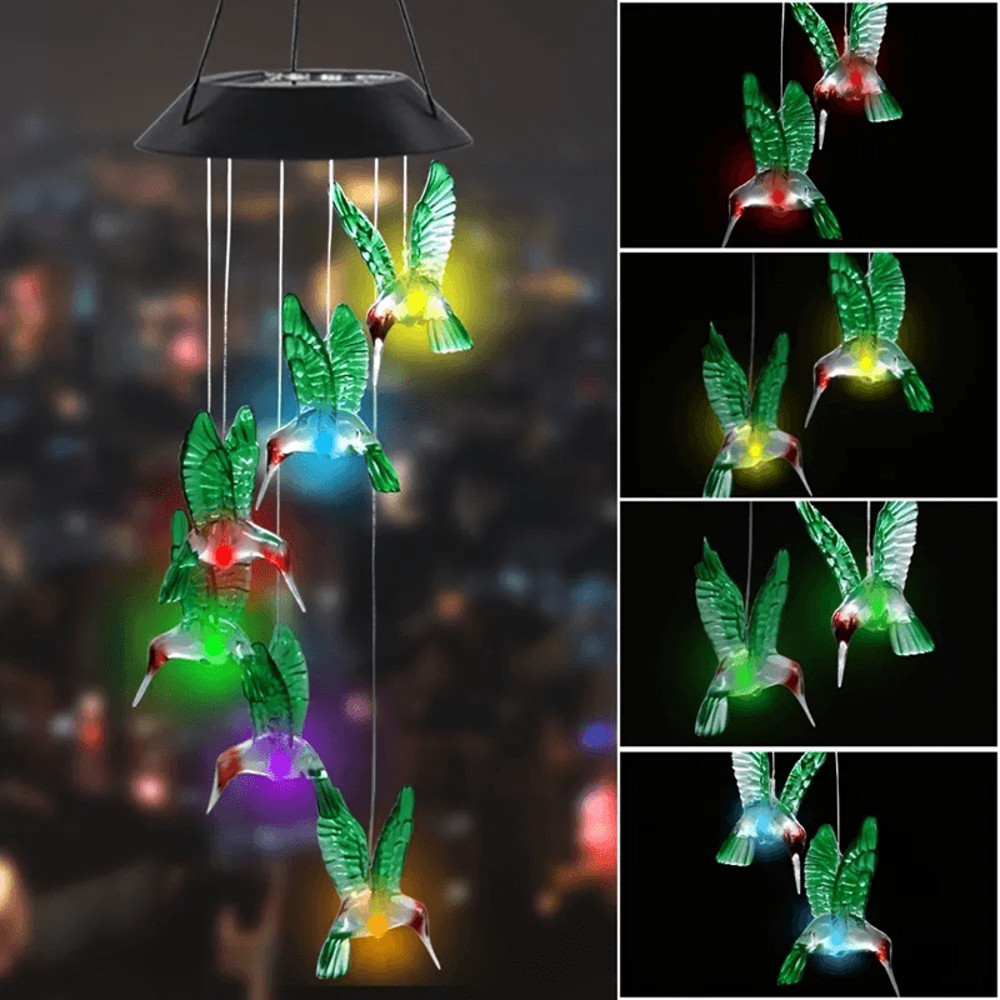 Solar ColorChanging Wind Chimes  LED Butterfly Dragonfly  Hummingbird Lights For Outdoor Garden 1