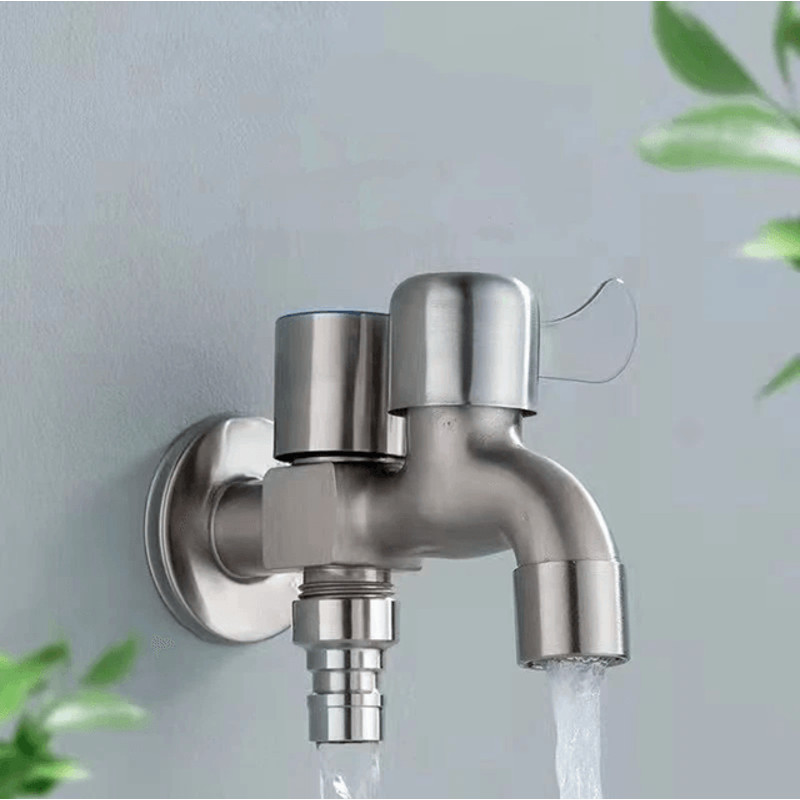AquaFlow Stainless Steel Dual Outlet Faucet With Independent Controls For Bathroom And Bidet Use 7