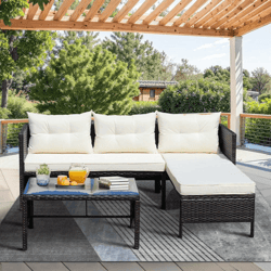 3-piece outdoor patio furniture set – all-weather wicker conversation set with chaise lounge