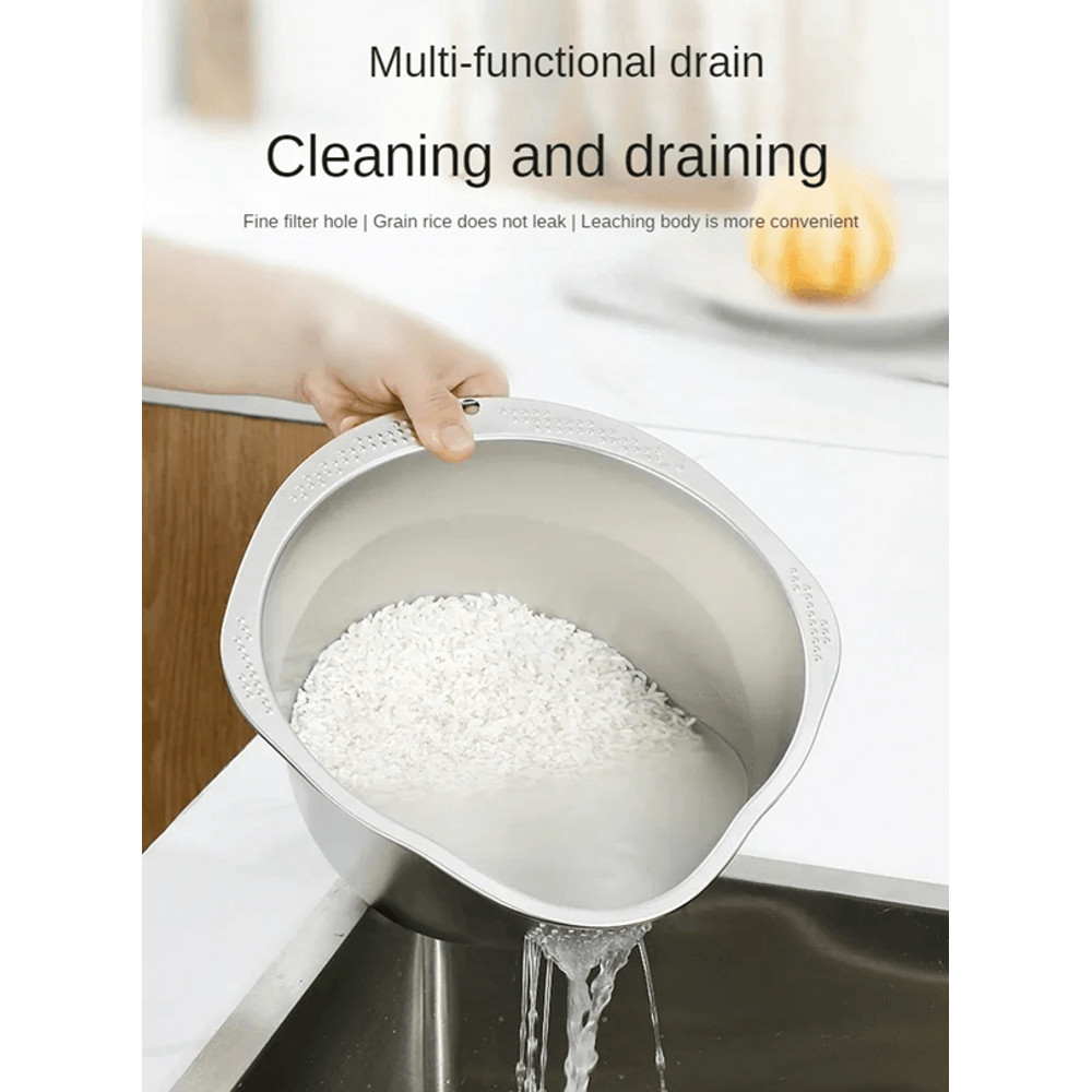 Stainless Steel Rice Washer Strainer Bowl 304 Kitchen Sieve For Rice Fruits And Vegetables 1