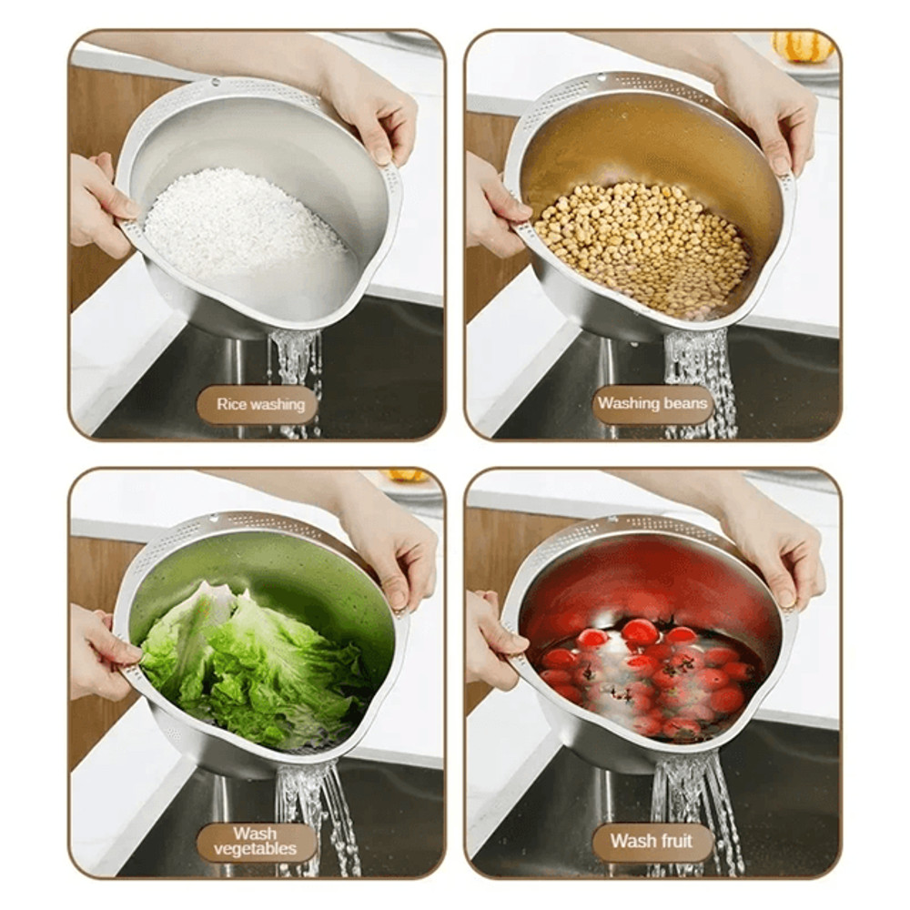 Stainless Steel Rice Washer Strainer Bowl 304 Kitchen Sieve For Rice Fruits And Vegetables 0