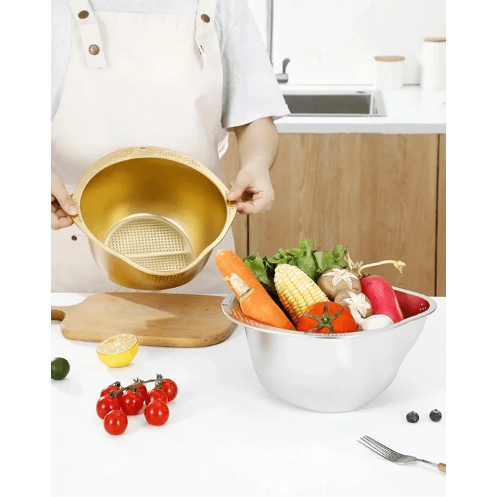 Stainless Steel Rice Washer Strainer Bowl 304 Kitchen Sieve For Rice Fruits And Vegetables 5