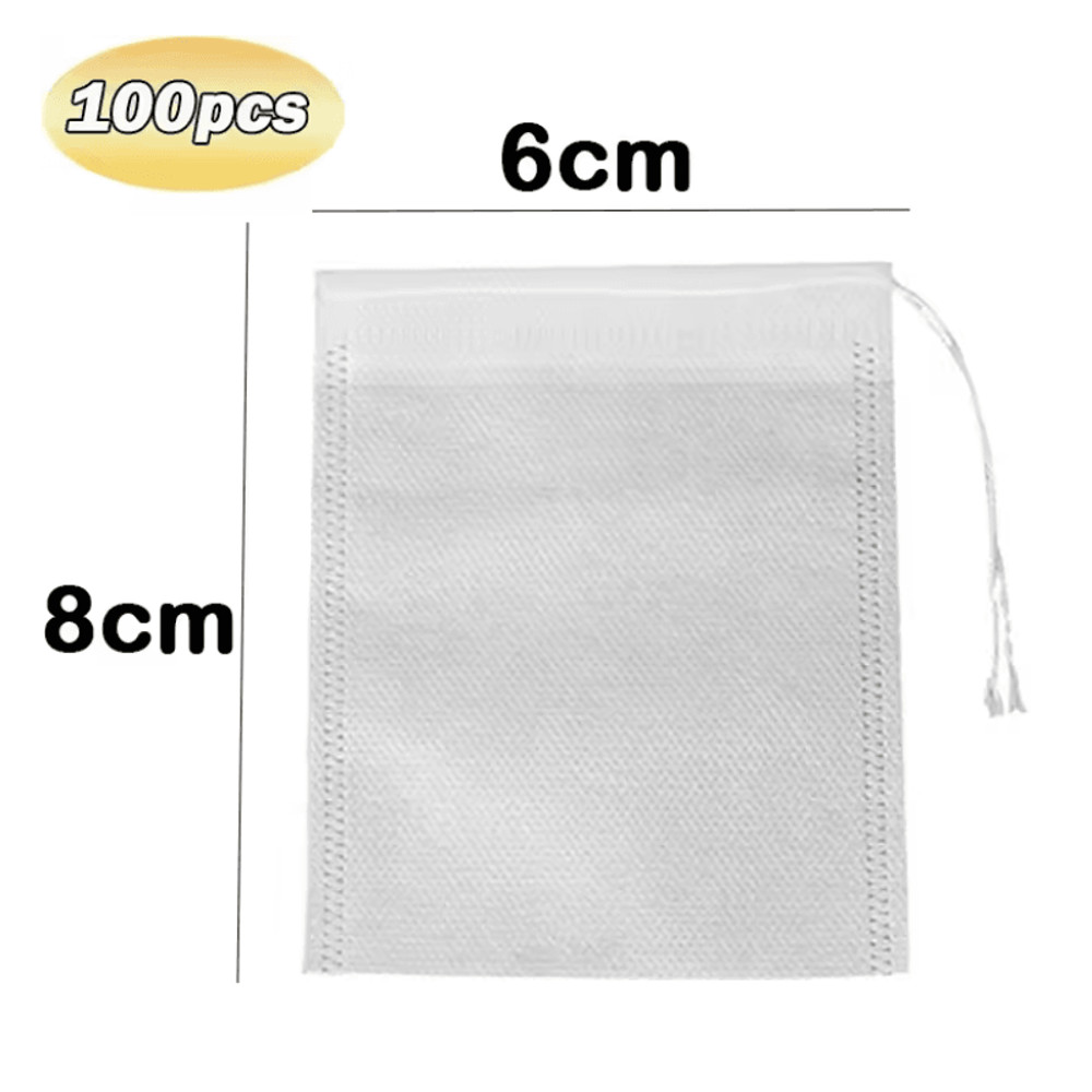 100Pack Disposable Tea Filter Bags  NonWoven Drawstring Infusers For Loose Leaf Tea Herbs And Spice 5