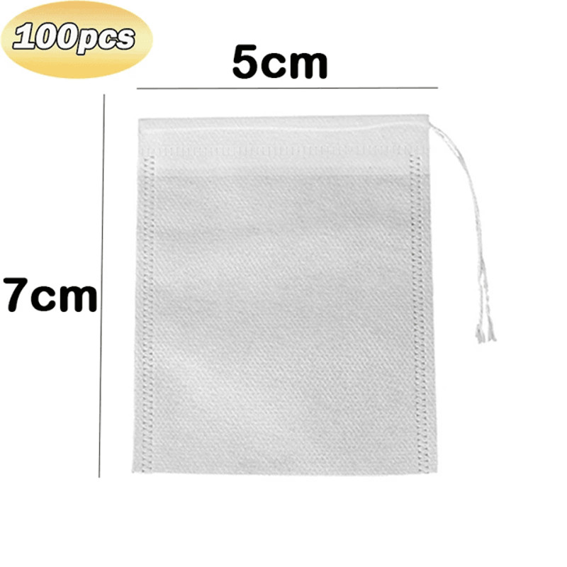 100Pack Disposable Tea Filter Bags  NonWoven Drawstring Infusers For Loose Leaf Tea Herbs And Spice 4