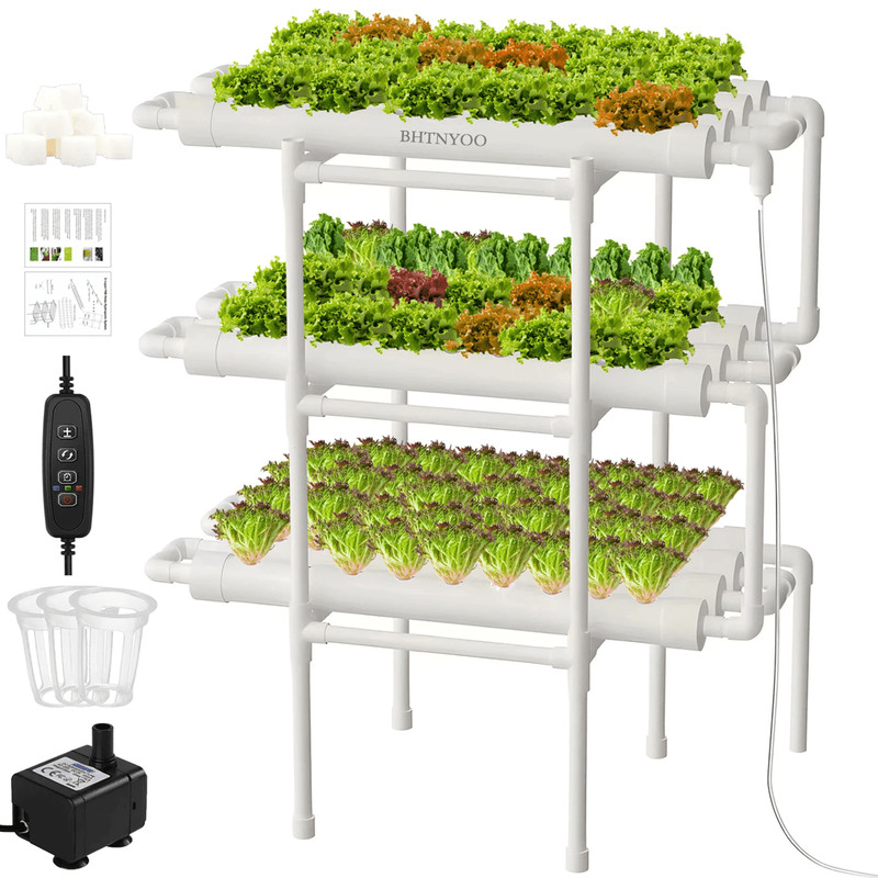 3Layer Hydroponic Growing System Kit  108Site Soilless Garden With FoodGrade PVC Pipes 0