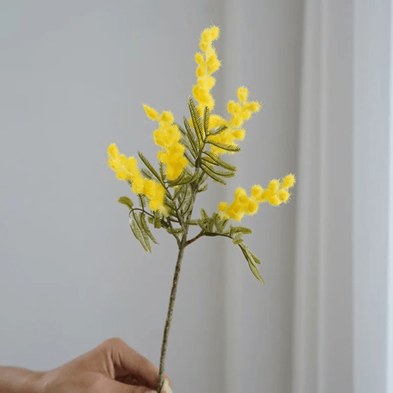 Yellow Artificial Mimosa Flower Spray AcaciaInspired Faux Cherry Branch For Home Wedding Or Table 1