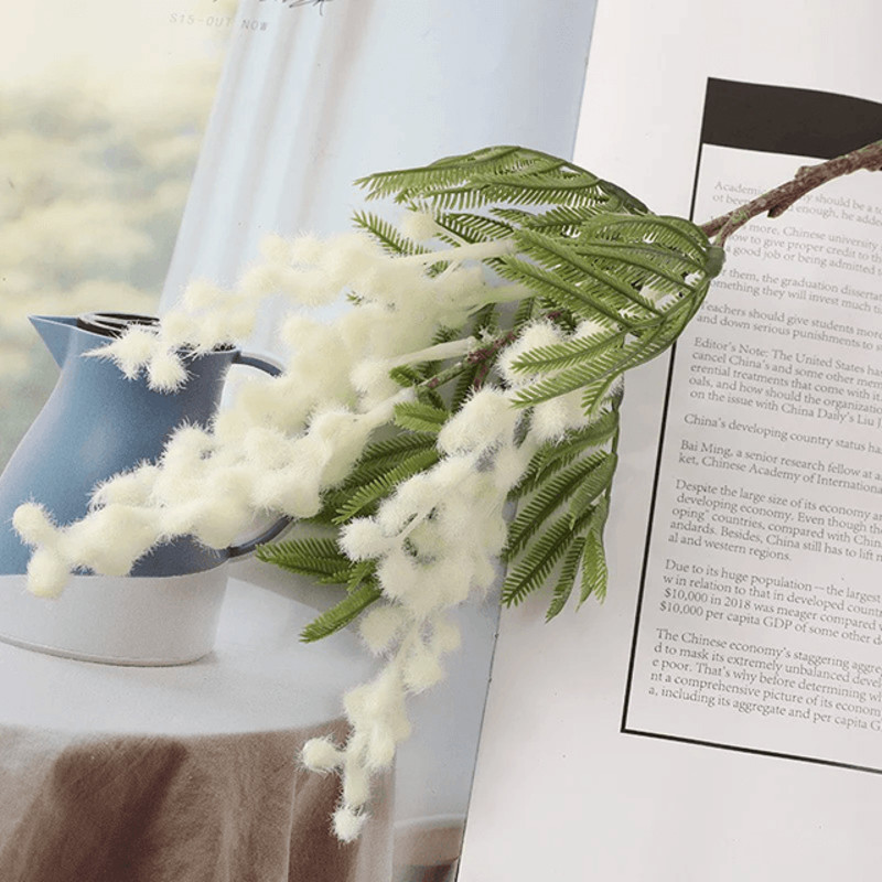 Yellow Artificial Mimosa Flower Spray AcaciaInspired Faux Cherry Branch For Home Wedding Or Table 2