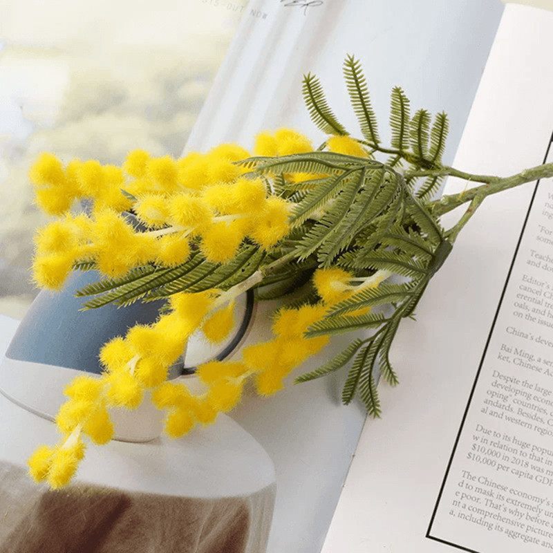 Yellow Artificial Mimosa Flower Spray AcaciaInspired Faux Cherry Branch For Home Wedding Or Table 3