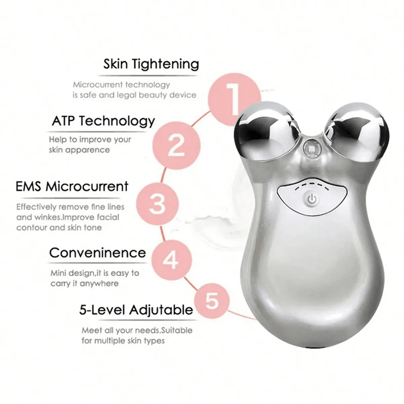 EMS Microcurrent Face Massager With RF Therapy Stainless Steel Double Head Beauty Device For Skin 2