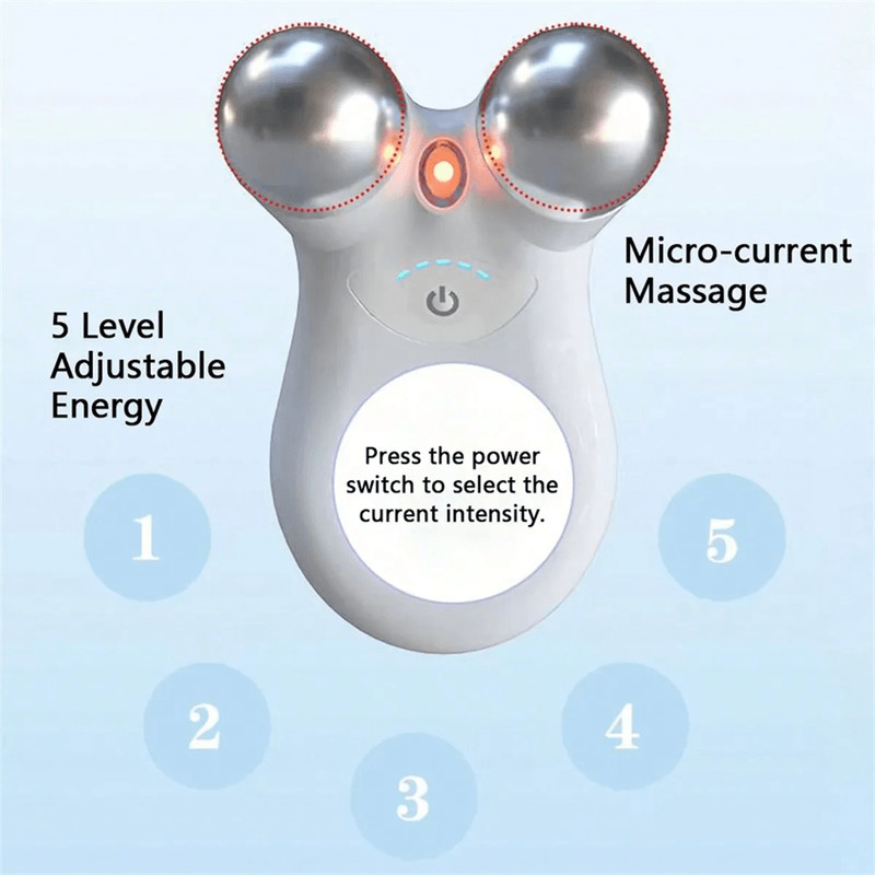 EMS Microcurrent Face Massager With RF Therapy Stainless Steel Double Head Beauty Device For Skin 3