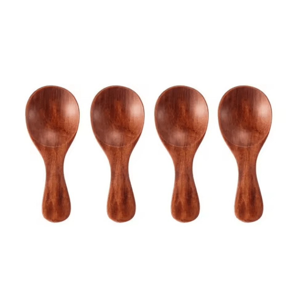 Mini Wooden Spice Spoons Set Of 4 Natural ShortHandle Scoops For Kitchen Tea And Condiments 8
