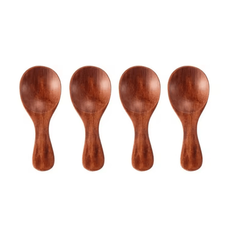 Mini Wooden Spice Spoons Set Of 4 Natural ShortHandle Scoops For Kitchen Tea And Condiments 8