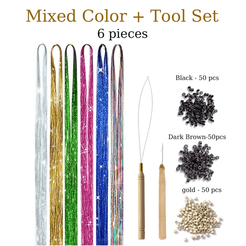 48 Inch Fairy Hair Tinsel Kit 1200 Sparkling Hair Extensions In 12 Colors 1