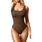 GUUDIA Ribbed Tummy Control Bodysuit Light Compression Shapewear With Open Crotch Design 7