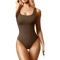 GUUDIA Ribbed Tummy Control Bodysuit Light Compression Shapewear With Open Crotch Design 7