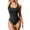 GUUDIA Ribbed Tummy Control Bodysuit Light Compression Shapewear With Open Crotch Design 6