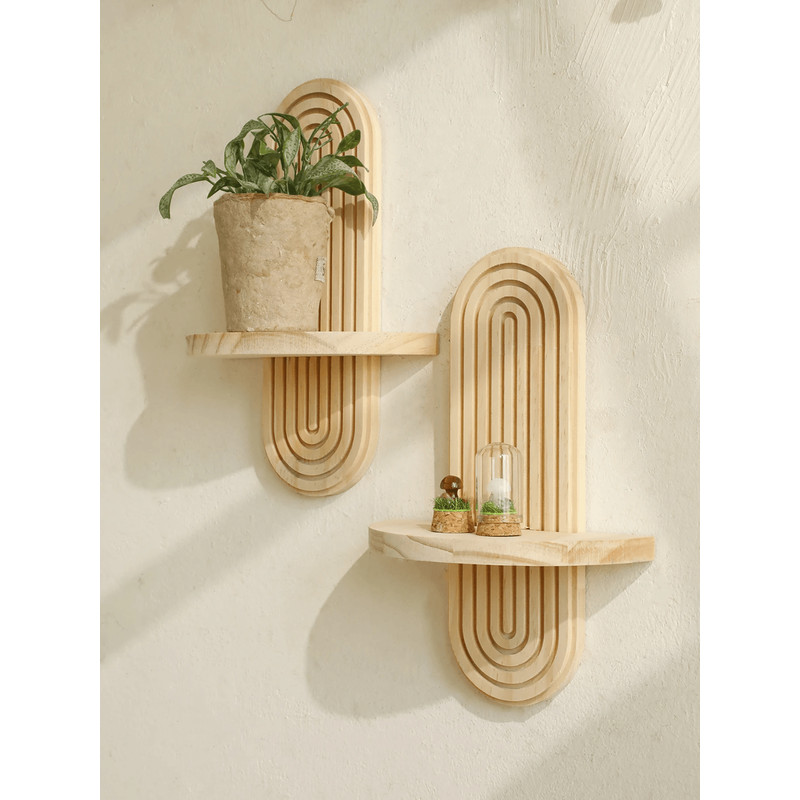 Boho Geometric Wooden Wall Shelf Natural Wood Modern Wall Decor For Plants And Accents 0