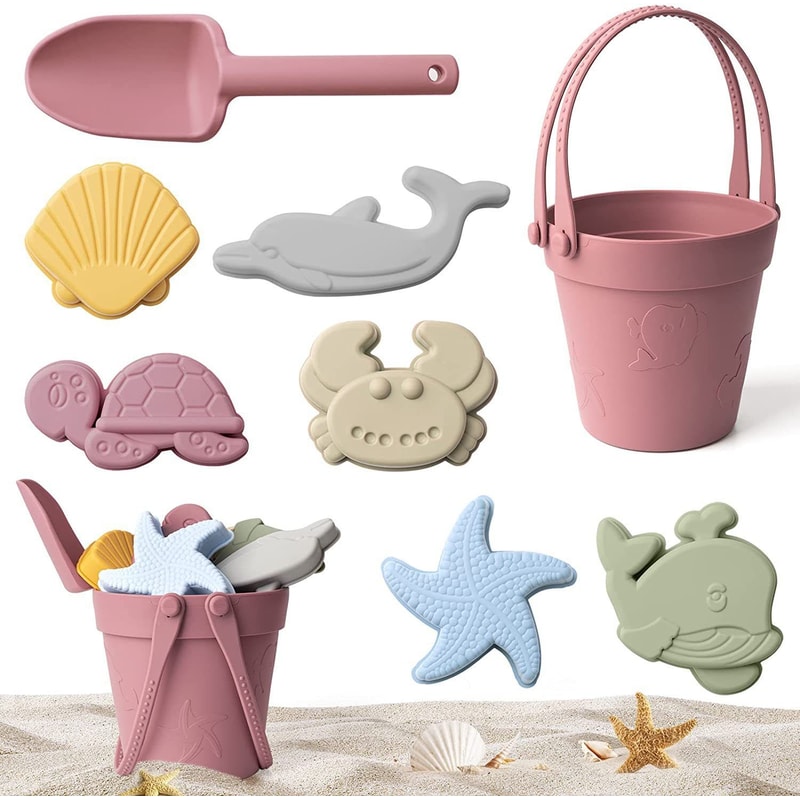Silicone Kids Beach Toy Set Durable Sand Bucket And Shovel For Outdoor Play And Travel 6