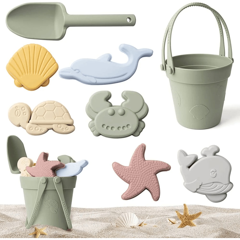 Silicone Kids Beach Toy Set Durable Sand Bucket And Shovel For Outdoor Play And Travel 7