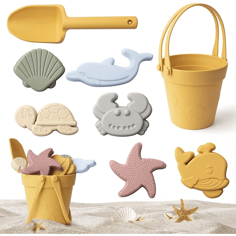 Silicone Kids Beach Toy Set Durable Sand Bucket And Shovel For Outdoor Play And Travel 4