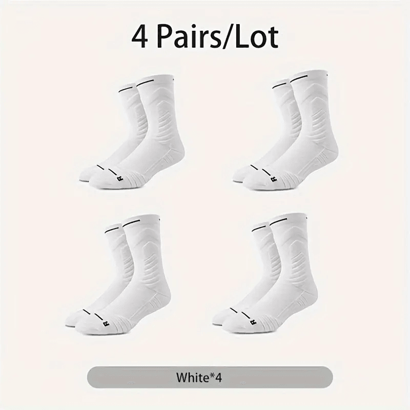4Pair Breathable Mens Basketball Socks Cushioned MidCalf Sports Socks For Performance And Comfort 0