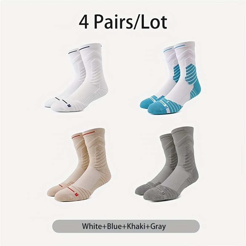 4Pair Breathable Mens Basketball Socks Cushioned MidCalf Sports Socks For Performance And Comfort 1