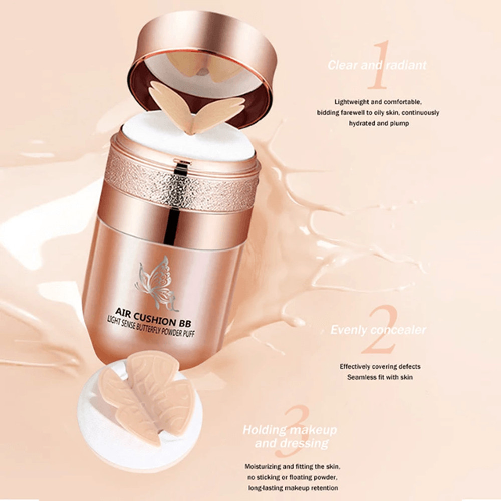 Air Cushion BB Cream Foundation Moisturizing Waterproof And OilControl Coverage With Butterfly Puf 2