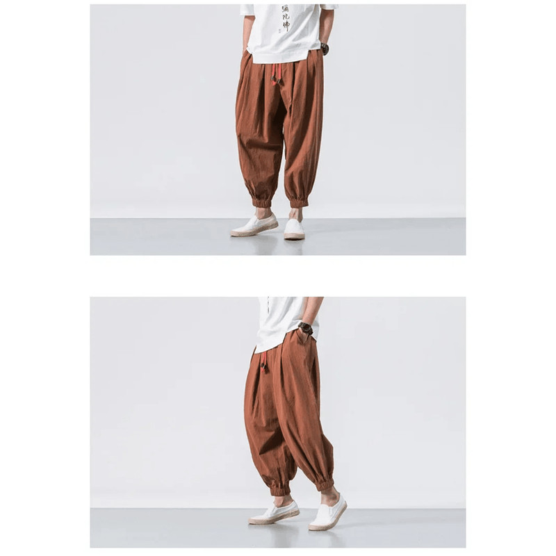 Mens UrbanEase Linen Harem Joggers Breathable Relaxed Fit Streetwear Pants 4