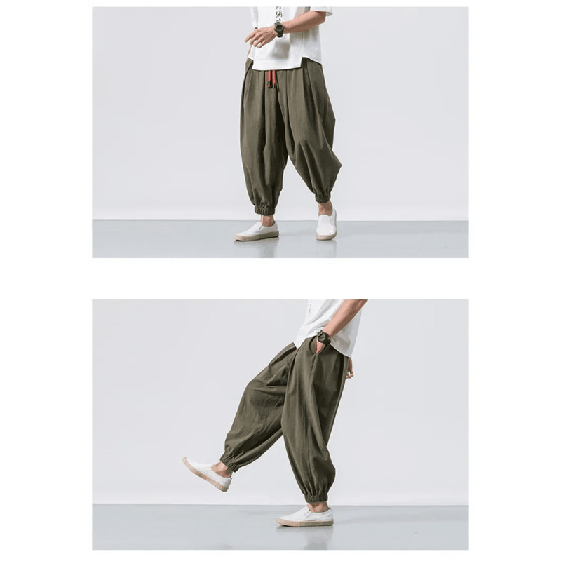 Mens UrbanEase Linen Harem Joggers Breathable Relaxed Fit Streetwear Pants 5