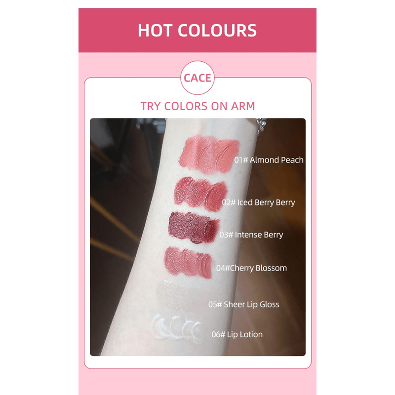 CACE 4in1 Matte Liquid Lipstick Gift Set LongLasting Lip Color With Lip Gloss Plumper Necklace 1