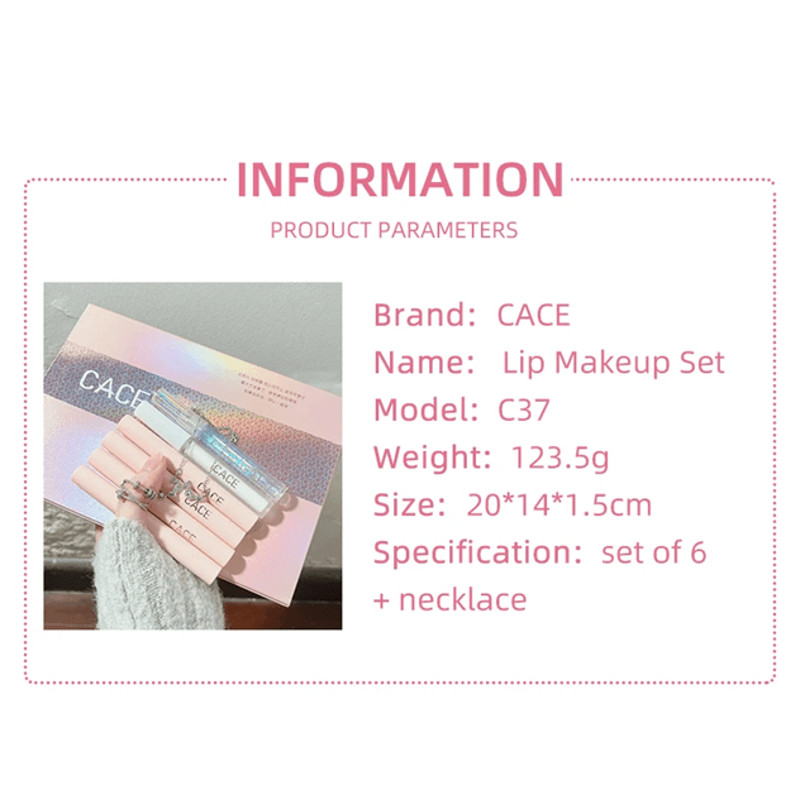 CACE 4in1 Matte Liquid Lipstick Gift Set LongLasting Lip Color With Lip Gloss Plumper Necklace 2