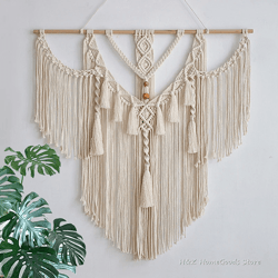 boho macrame wall hanging tapestry – large handwoven art decor with tassels for bedroom & living room
