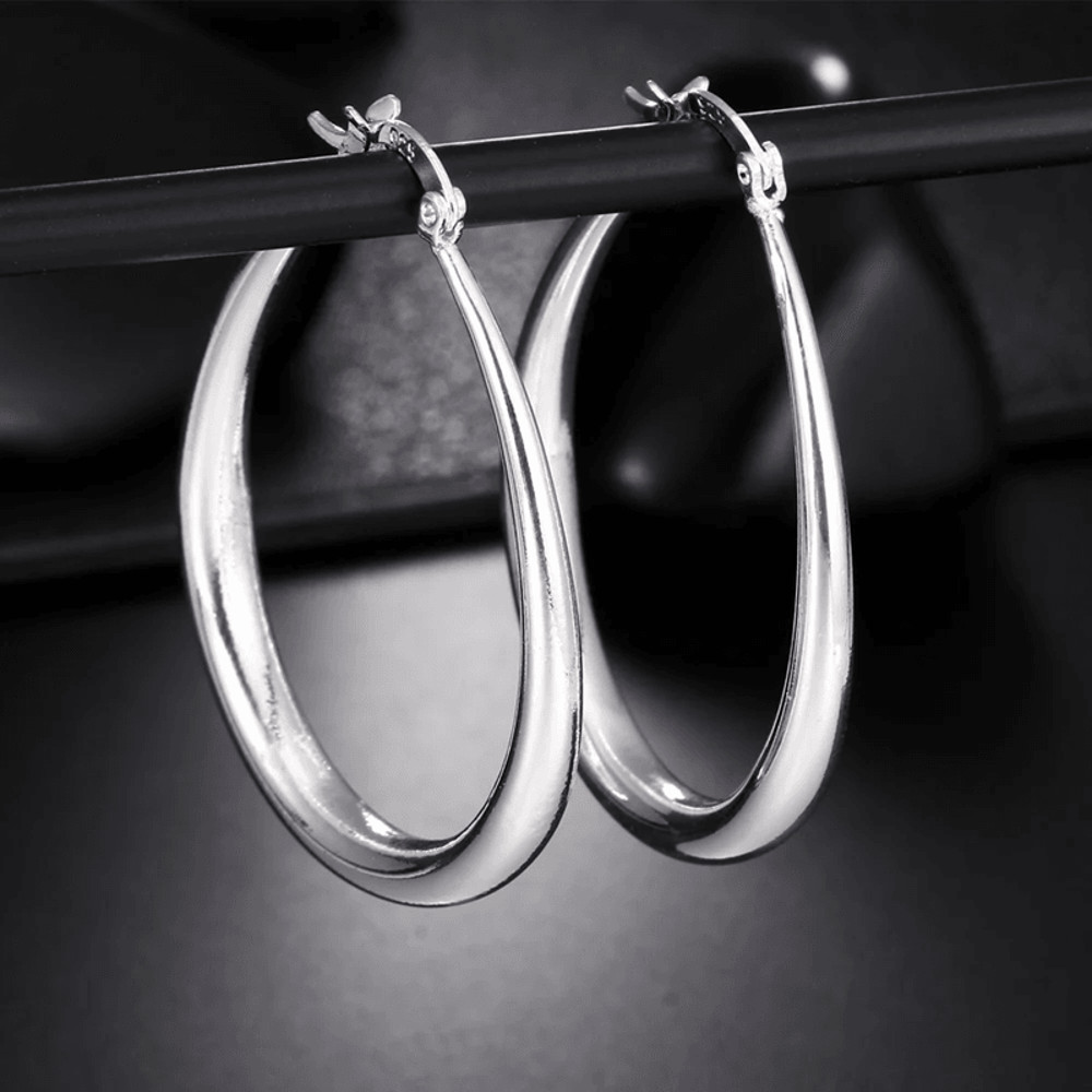 925 Sterling Silver Hoop Earrings 41mm Smooth Circle Statement Hoops For Women 2